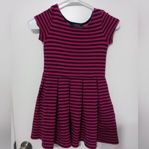 Polo Ralph Lauren Girl's 6X short sleeve pink Navy blue stripe Knee length dress